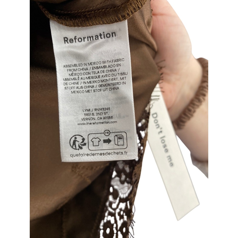 Reformation Fern Satin Short Pinecone Brown Lace Trim High Rise Size S NWT - Picture 13 of 15